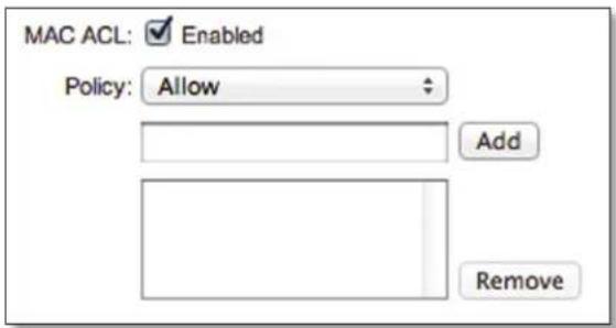 MAC ACL: Enabled Policy: Allow Add Remove