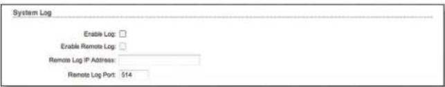 System Log Enable Log: Enable Remote Log: Remote Log IP Address: Remote Log Port: 514