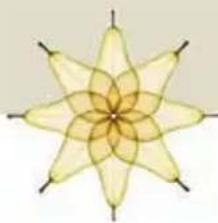 Symmetrical abstract geometric pattern with eight petal-like arms radiating from a central point (no text or symbols)