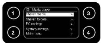 Music player Shared media > Shared folders > PC settings > System settings > Main menu >