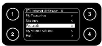Internet AirStream 10 My Favorites > Studios > Podcasts > My Added Stations > Hop >