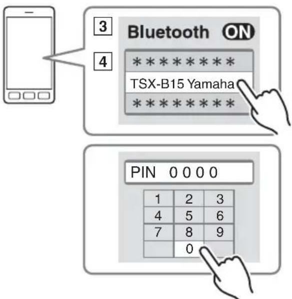 Bluetooth ON * * * * * * * TSX-B15 Yamaha * * * * * * * PIN 0 0 0 0 1 2 3 4 5 6 7 8 9 0