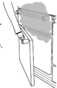 Technical line drawing of a door mechanism with handle and clasp (no text or symbols)