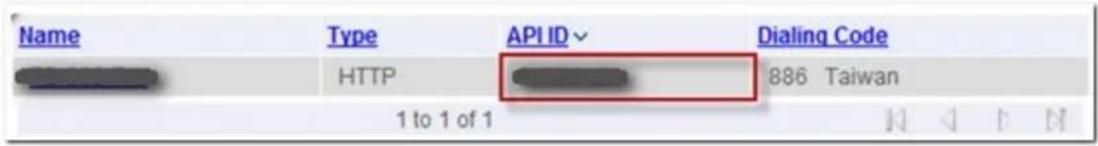 Name Type API ID Dialing Code HTTP 886 Taiwan 1 to 1 of 1