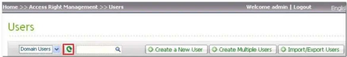 Home >> Access Right Management >> Users Welcome admin | Logout Englisl Users Domain Users Create a New User Create Multiple Users Import/Export Users