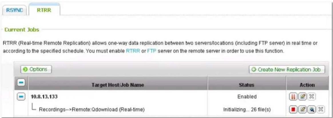 RSYNC RTRR Current Jobs RTRR (Real-time Remote Replication) allows one-way data replication between two servers/locations (including FTP server) in real time or according to the specified schedule. You must enable RTRR or FTP server on the remote server in order to use this function. Options Create…