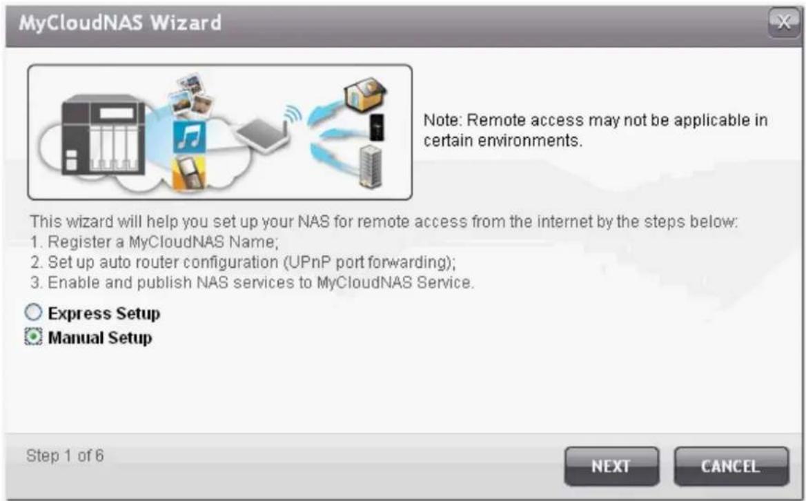 MyCloudNAS Wizard Note: Remote access may not be applicable in certain environments. This wizard will help you set up your NAS for remote access from the internet by the steps below: 1. Register a MyCloudNAS Name; 2. Set up auto router configuration (UPnP port forwarding); 3. Enable and publish NAS…