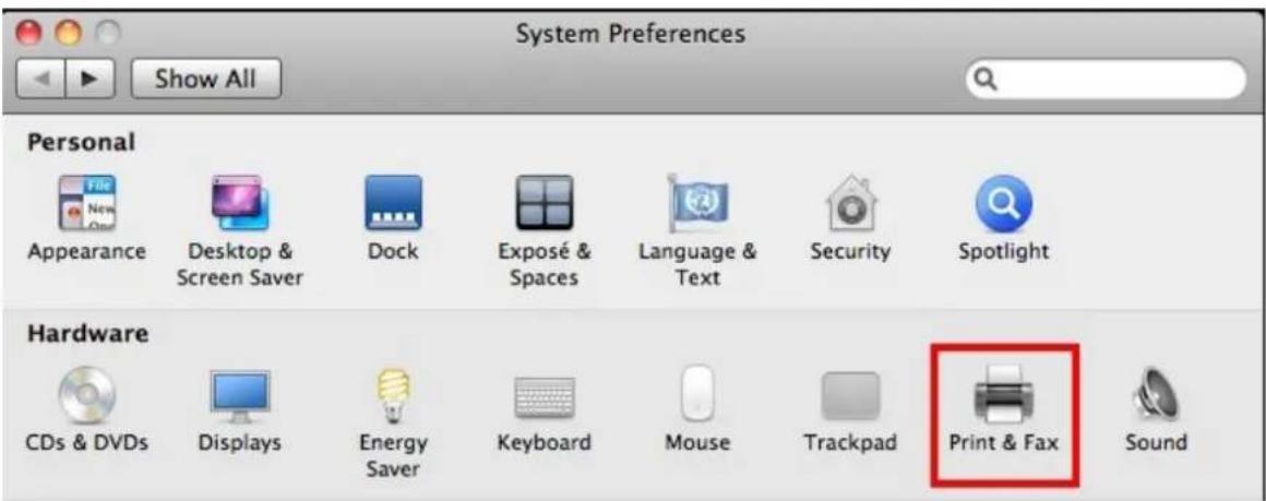 System Preferences Show All Personal Appearance Desktop & Screen Saver Dock Exposé & Spaces Language & Text Security Spotlight Hardware CDs & DVDs Displays Energy Saver Keyboard Mouse Trackpad Print & Fax Sound
