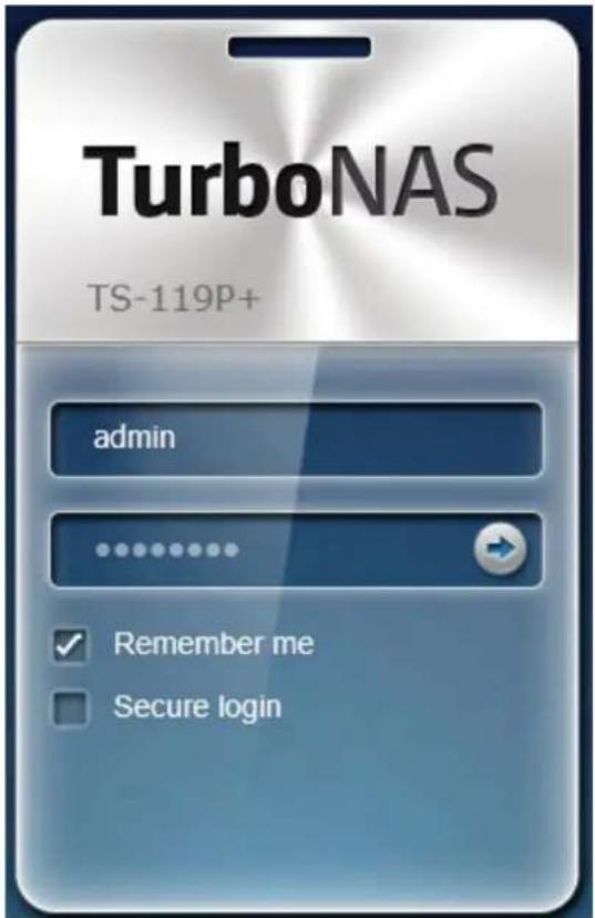 TurboNAS TS-119P+ admin Remember me Secure login