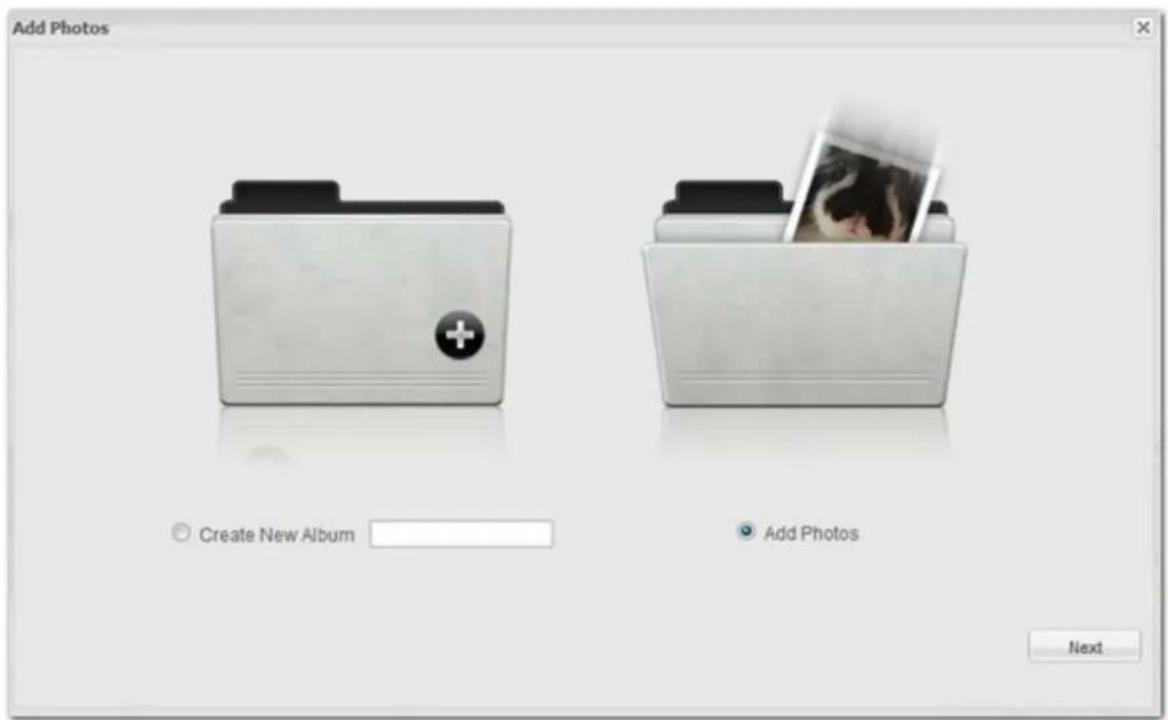 Add Photos Create New Album Add Photos Next