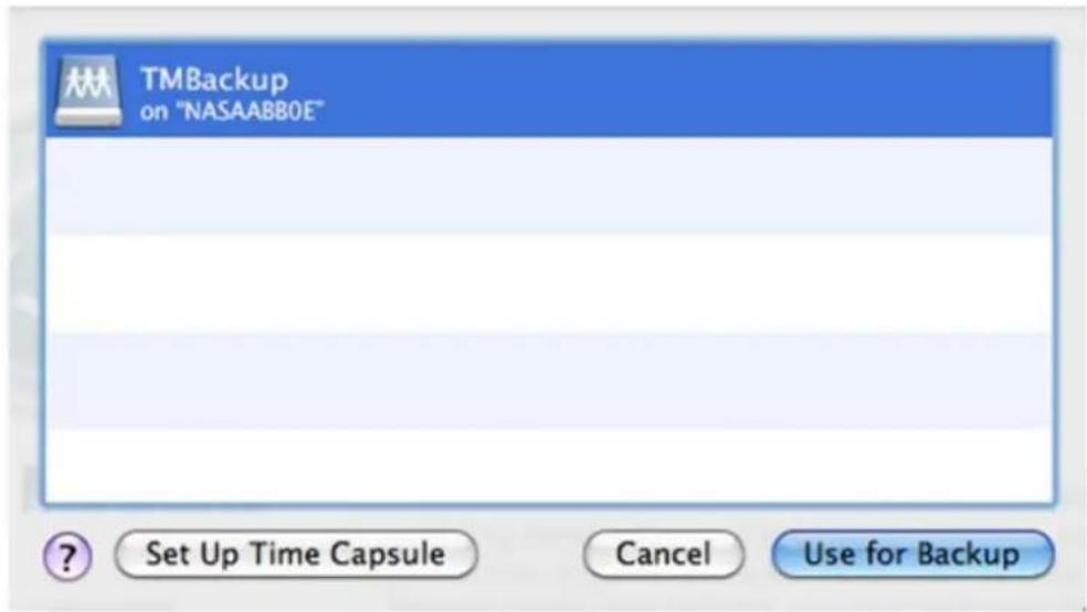 TMBackup on "NASAABB0E" Set Up Time Capsule Cancel Use for Backup