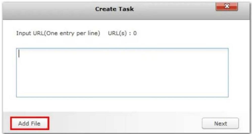 Create Task Input URL(One entry per line) URL(s) : 0 Add File Next
