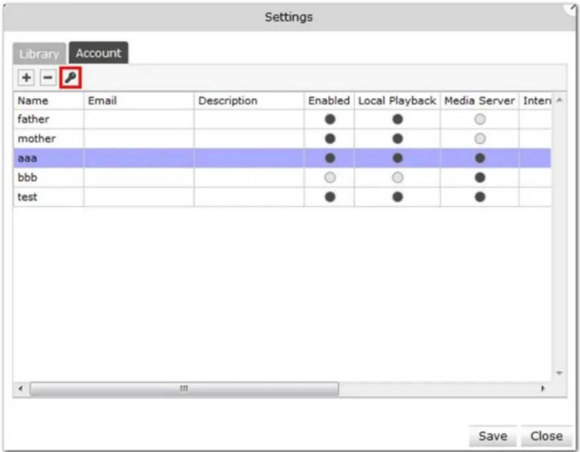 Settings Library Account + - ? Name Email Description Enabled Local Playback Media Server Inten father mother aaa bbb test Save Close