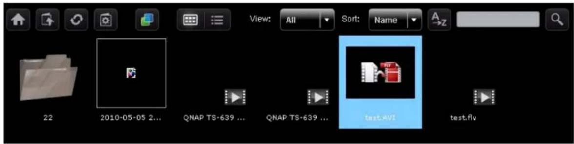 View: All Sort: Name 22 2010-05-05 2... QNAP TS-639 ... QNAP TS-639 ... test.AVI test.flv