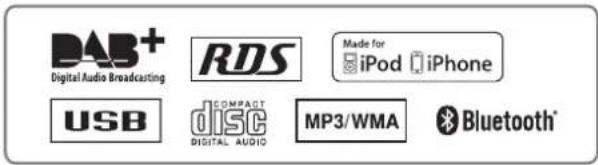DAB+ Digital Audio Broadcasting RDS Made for iPod iPhone USB COMPACT disc DIGITAL AUDIO MP3/WMA Bluetooth