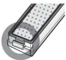 Cross-sectional diagram of a layered electronic component with perforated top layer (no text or symbols)