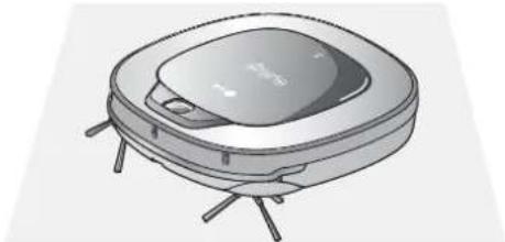 Illustration of a robotic vacuum cleaner with a circular sensor module and tripod base (no text or symbols)