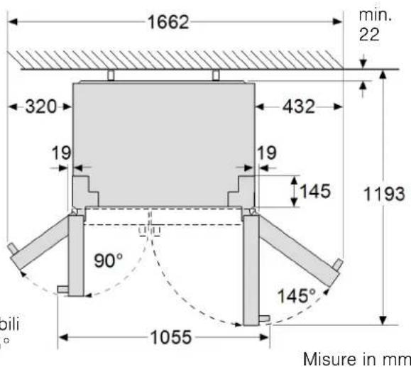 1662 min. 22 320 432 19 19 145 1193 90° 145° 1055 Misure in mm
