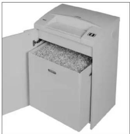 Exterior view of a white paper feeding machine with open lid and internal drawer (no visible text or symbols)