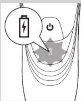 Diagram illustrating battery charging with a lightning bolt icon and power button, showing signal waves and a starburst symbol.