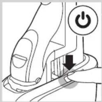 Diagram showing a hand pressing a button with an 'Power' icon, indicating action or operation.