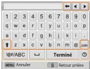 1 2 3 4 5 6 7 8 9 0 q w e r t y u i o p a s d f g h j k l . ↑ z x c v b n m @ .com @#/ABC Terminé MENU. Annuler Retour arrêre