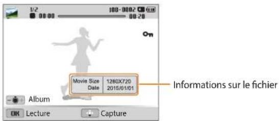 1/2 00:00 100-0002 00:20 On Movie Size 1280X720 Date 2015/01/01 Album OK Lecture Capture Informations sur le fichier