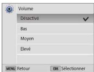 Volume Désactive Bas Moyen Elevé MENU Retour OK Sélectionner