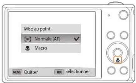 Mise au point Normale (AF) Macro MENU Quitter OK Sélectionner