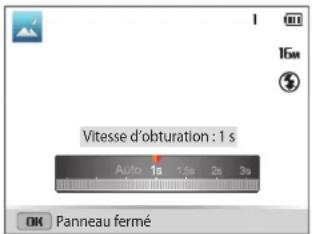 Vitesse d'obturation : 1 s Auto 1s 1.5s 2s 3s OK Panneau fermé