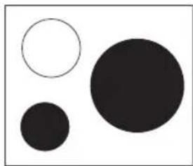 Three solid circles of varying sizes on a white background, no text or symbols present