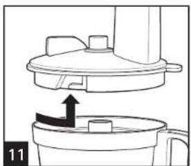 Diagram of a kitchen appliance with a lid and side view showing internal components (no text or symbols)