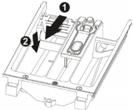 Technical diagram of a mechanical component with numbered parts and directional arrows indicating assembly or movement.