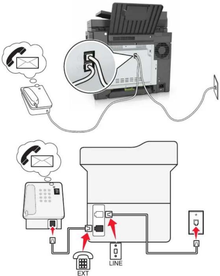 LEXMARK XC2132 - Configuration 3 : L'imprimante partage la ligne avec un téléphone abonné à un service de messagerie vocale - 1