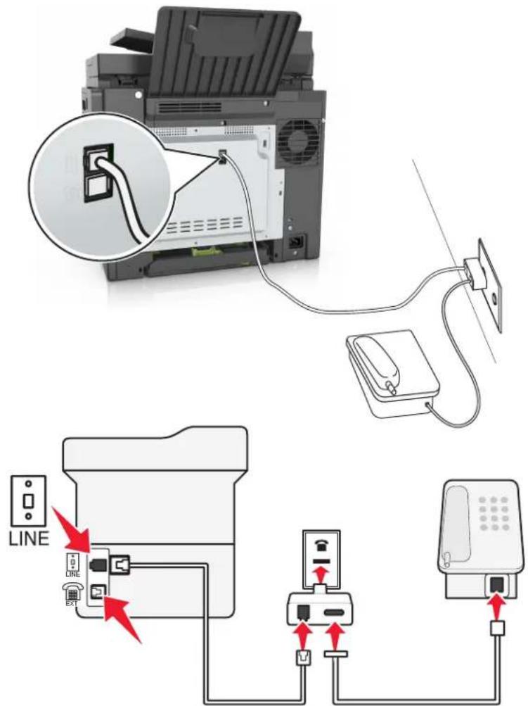 LEXMARK XC2132 - Connexion de l'imprimante à une prise murale non RJ-11 - 1
