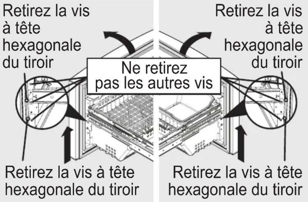 Retirez la vis à tête hexagonale du tiroir Ne retirez pas les autres vis Retirez la vis à tête hexagonale du tiroir Retirez la vis à tête hexagonale du tiroir Retirez la vis à tête hexagonale du tiroir