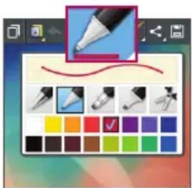 Screenshot of a graphic design software interface showing color palette and pen tool options