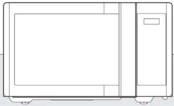 Line drawing of a microwave oven with front panel and side door (no text or symbols)