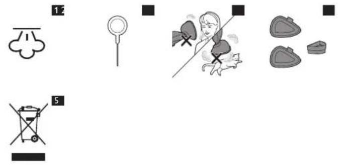 Illustration showing five different types of household items: cloud, magnifying glass, cat photo, cooking pot, and umbrella.