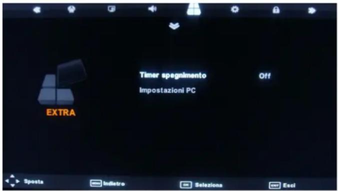 Timer spegnimento Impostazioni PC EXTRA Off Sposta Indietro Selezioni Exci