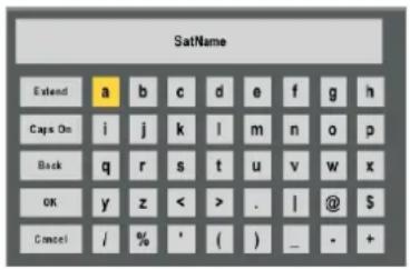 SatName Extend a b c d e f g h Cays On i j k l m n o p Back q r s t u v w x OK y z < > . | @ $ Cancel / or % * ( ) _ - +