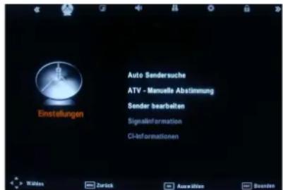 Auto Sendersuche ATV - Manuelle Abstimmung Sender bearbeiten Signalinformation CI-Informationen
