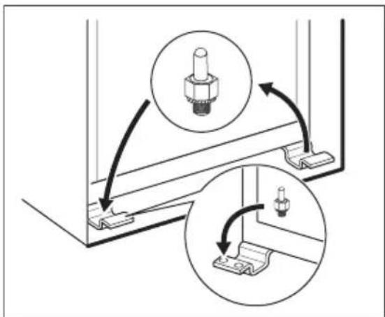 Diagram illustrating mechanical assembly steps with magnified views showing component placement and rotation direction