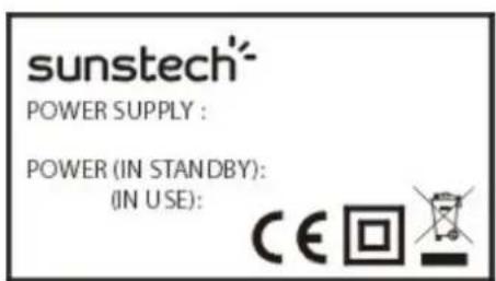 sunstech* POWER SUPPLY : POWER (IN STANDBY): (IN USE): CE回