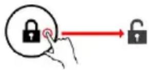 Diagram showing a hand pressing a lock icon with a red arrow pointing to the lock symbol, indicating lock status or access.