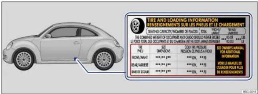 TIRE AND LOADING INFORMATION RENSEIGNEMENTS SUR LES PNEUS ET LE CHARGEMENT SEATING CAPACITY/NOMBRE DE PLACES | TOTAL RICH/LEAVANT VEAK/LEAVANT THE COMBINED WEIGHT OF OCCUPANTS AND CARGO SHOULD NEVER EXCEED LE POIDS TOTAL DES OCCUPANTS ET DU CHARGEMENT NE BOIT JAWAIS DÉPASSER *** KG OR **** LBS KG OU **** LB TIRE PNEU SIZE DIMENSIONS COLD TIRE PRESSURE PRESSION DE PNEUS A FRICID SEE OWNER'S MANUAL FOR ADDITIONAL INFORMATION FRONT/AVANT ***/*** 2.5% *** 10% ** PS REAR/ARRIERE ***/*** 2.5% *** 10% ** PS BRAS/DE SCDOURS ***/*** 2.5% *** 10% ** PS VOUR LE MANUEL DE L'USAGER POUR PLUS DE RENSEIGNMENTS BCC-2018