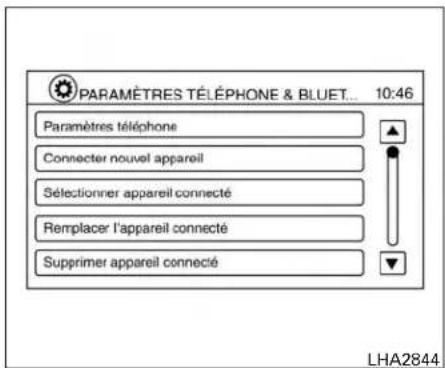 PARAMÈTRES TÉLÉPHONE & BLUET... 10:46 Paramètres téléphone Connector nouvel appareil Sélectionner appareil connecté Remplacer l'appareil connecté Supprimer appareil connecté LHA2844