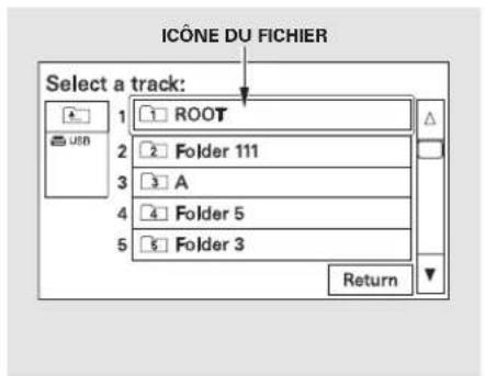 ICÔNE DU FICHIER Select a track: 1 ROOT 2 Folder 111 3 A 4 Folder 5 5 Folder 3 Return