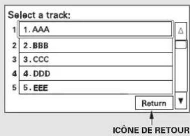 Select a track: 1. AAA 2. BBB 3. CCC 4. DDD 5. EEE Return ICÔNE DE RETOUR