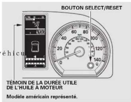 BOUTON SELECT/RESET ÉHICU TÉMOIN DE LA DURÉE UTILE DE L'HUILE À MOTEUR Modèle américain représenté.